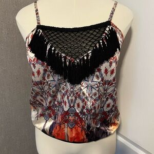 Chic Multicolor Camisole with Black Fringe